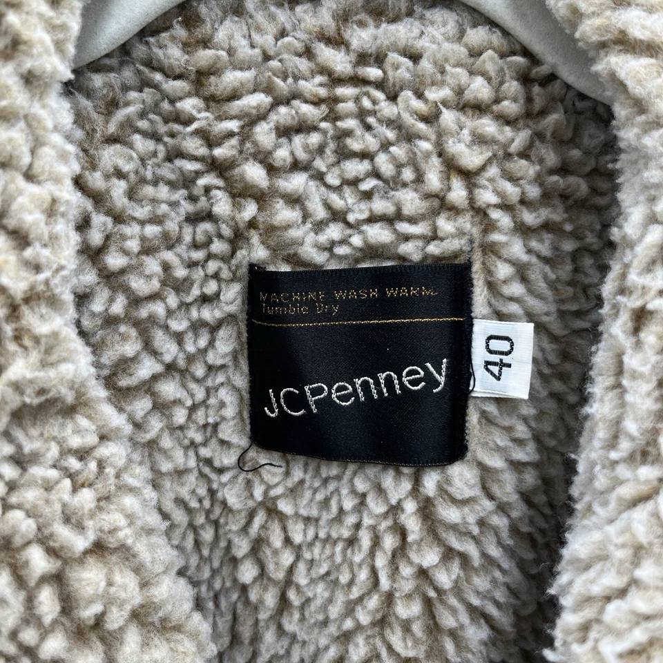 Abrigo de Colección Años 70 JC Penney Hombres 40 Tostado Pana Western Marlboro Rancho Piel de Oveja Foto 4 de 4