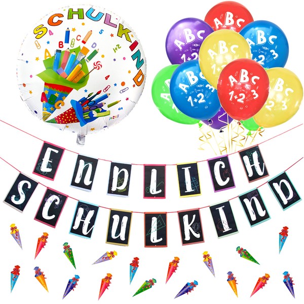 SchuleinfüHrung Schulanfang Einschulung Deko Set - Ballons + Girlande + Konfetti-image