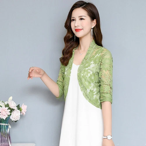 Damen Halbarm Blumen Spitze Cardigan Jacke Achselzucken Tops Capelet Crop Bolero Top - Bild 9 von 25