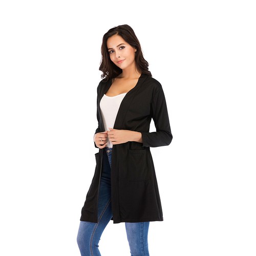 Women's Cardigan Long Sleeve Clothes Simple Female Wear Casual Open Front Jacket - Picture 5 of 14