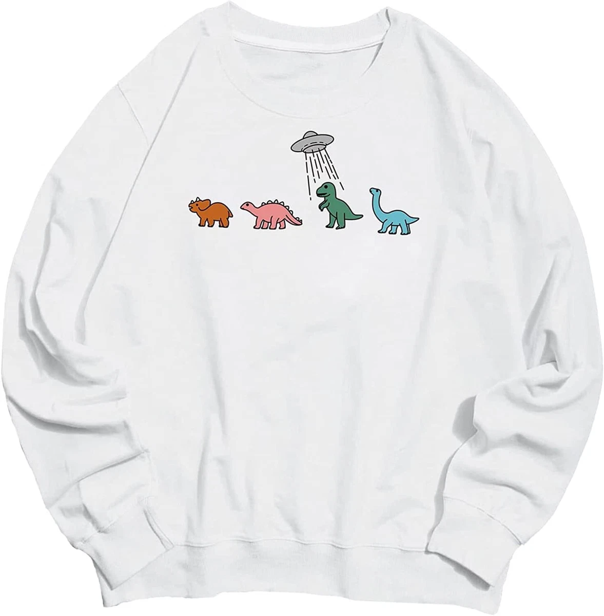 WDIRARA Men s Cartoon Dinosaur Graphic Print Long Sleeve Round Neck Sweatshirt
