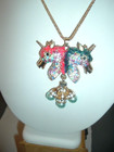 Betsey Johnson MULTICOLOR Pave Crystal DOUBLE UNICORNS Gold Pendant NECKLACE NWT