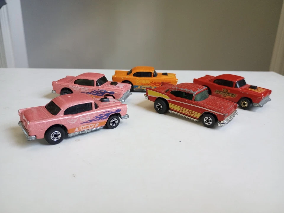 5 Chevy Hot Wheels 57 55 de colección rojo rosa naranja colores voladores Blackwall 1976-82 Foto 3 de 4