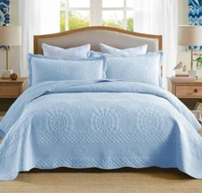 MarCielo 3-Piece 100% Cotton Oversized Bedspread Lightweight Quilt Coverlet