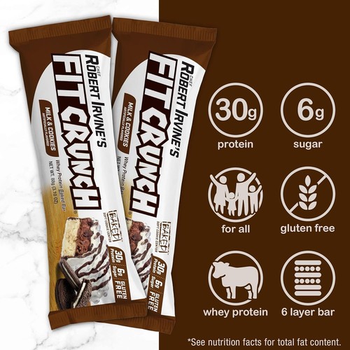FIT CRUNCH Whey Protien Bar Milk & Cookie 12 Count - 3.10oz - Picture 2 of 4