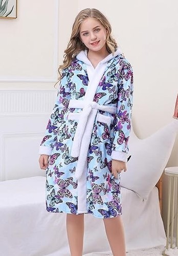 Funnycokid Toddler Girls Robes 4t Size 5 6 Butterfly Kids Hooded Bathrobe, Sz 6 - Picture 5 of 7