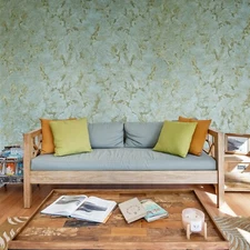 Turquoise mint blue gold metallic pearl shell sparkle plaster textured Wallpaper