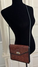 Roche-brown Authentic Crocodile-black Trim Shoulder Bag-envelope Style-perfect!