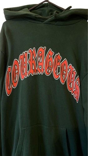 H&M Men's Graphic Hoodie 'Courageous' Green Size Medium Regular Fit 100% Cotton - Picture 5 of 11