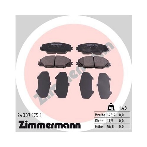 Zimmermann Bremsbelagsatz FüR Toyota Auris E18 RAV4 III XA30 XA40 Mirai Vorne-image