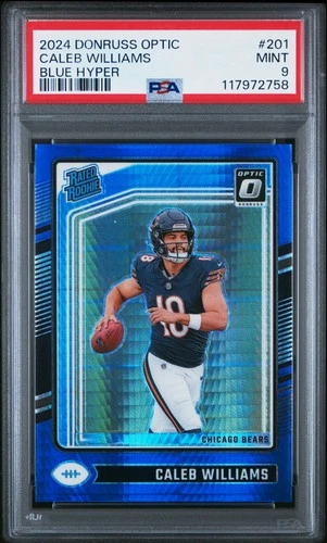 2024 PANINI DONRUSS OPTIC BLUE HYPER #201 CALEB WILLIAMS ROOKIE RC PSA 9