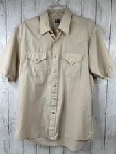Vintage Ely Cattleman Men's Short Sleeve Pearl Snap Button Shirt Size 16 Beige