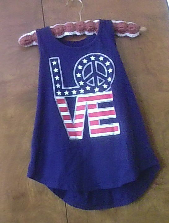 Way To Celebrate Patriotic LOVE Peace Tank Top Girls M 7/8 Striped Bow Racerback