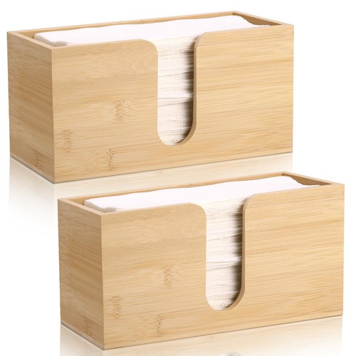 2Pack Bamboo Countertop Paper Towel Dispenser, Folded Paper Towel Dispenser C...
