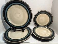 SET OF 6 Gibson Elite EVERSTON TEAL 2 Dinner Plates 4 Salad Plates  3052