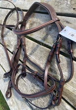 Horze padded mono crown raised/fancy stitched brown English horse bridle w/flash