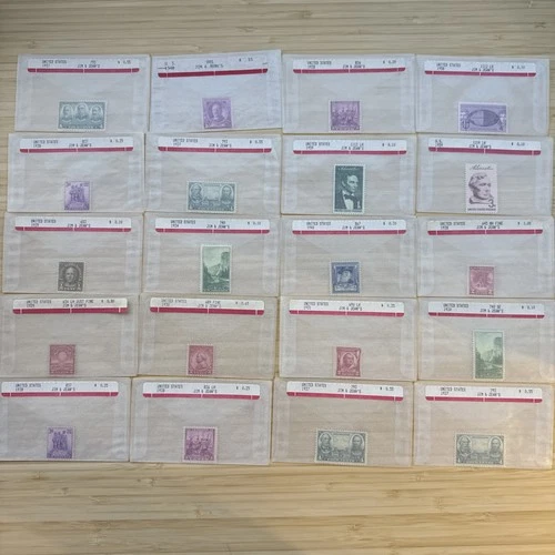 US Stamp Lot 20 Mint Singles MNH MH 1910s-1950s Collection Vintage Glassines