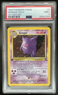 1999 Pokemon Fossil 1st Edition Gengar Holo Rare #5/62 PSA 9