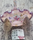 Fenton Hand Painted Floral Iridescent Glass Basket w/ Handler's Mark