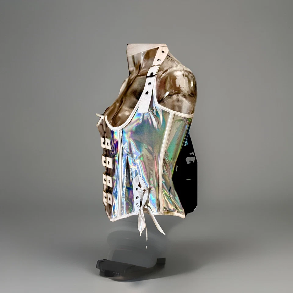 Encantador Corsé Para Mujer Retro Gótico Halter Imitación Cuero Bajo el Busto con Hebillas M Foto 2 de 4