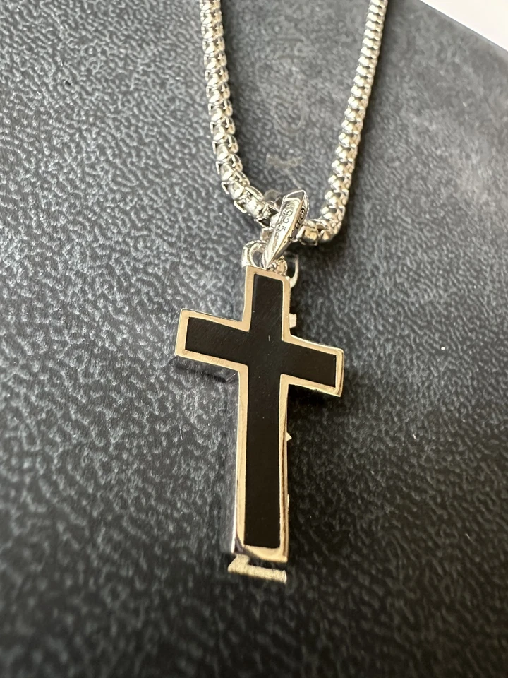 Collar David Yurman Plata 925 Cruz Amuleto Colgante Pavé Diamante Negro 21" Foto 2 de 4