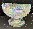 Vintage L.E. Smith Iridescent Carnival Glass Pedestal Bowl Star Pattern