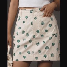 Maeve Anthropologie Green Seashell Mini Skirt XL Coastal Nautical Chore Pocket