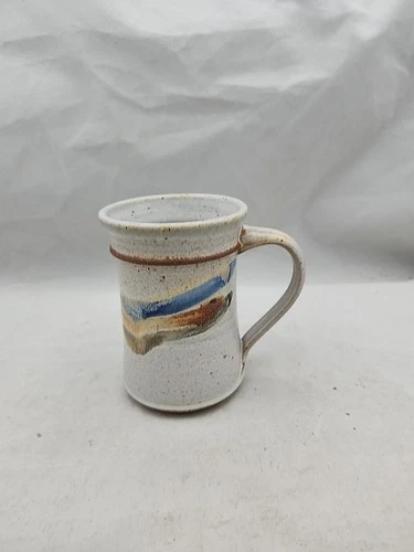 Studio Art Pottery Coffee Mug Brown Speckled Drip Glazed Stoneware Original Sign