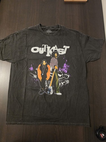 Official OutKast Stankonia Picture Graphic T Shirt Black Acid Wash Large