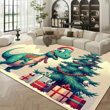 This 850GM  Velvet Carpet Features a Vibrant Dinosaur And Christmas Tree Design.