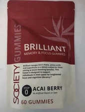 Beauty Society Brilliant Gummies ACAI Berry  New Sealed Memory Focus