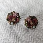 Vintage Signed Miriam Haskell Floral Clip-On Earrings Pink & White Lucite Pearl