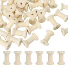 50Pcs Wooden Empty Spools Unfinished Wood Thread Bobbins 2"x1.2" Natural Color