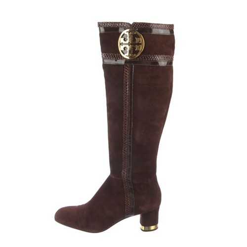 Tori Burch‎ Gr. 7 braun gold Sabina Wildleder und Schlange hohe Reitstiefel mit Absatz - Bild 1 von 11