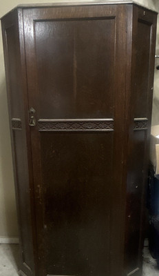 Tall Dark Wood Freestanding Wardrobe Armoire, Brown Solid, 1 Hinged Door