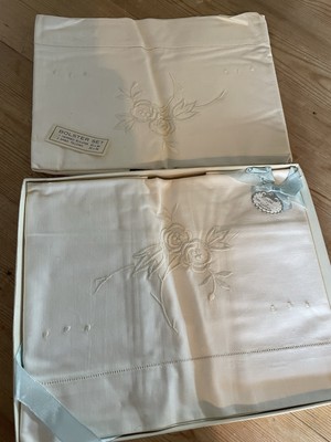 Vintage besticktes Baumwollkissen Nackenrolle Set - verpackt und unbenutzt