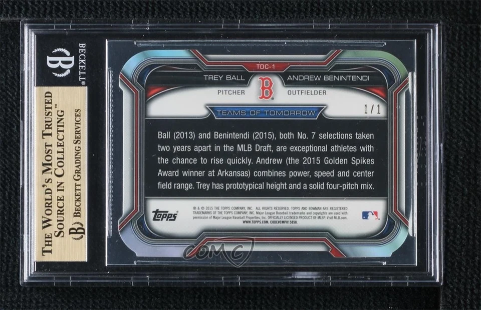 2015 Bowman Draft Superfractor 1/1 Trey Ball Andrew Benintendi BGS 9.5 3fe - Image 2 of 3