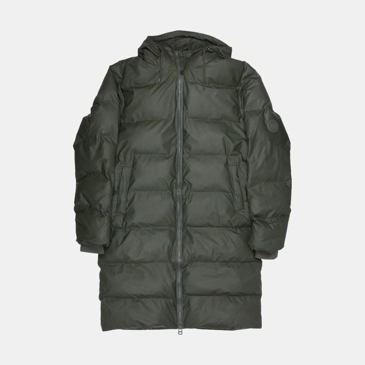 Rains Long Puffer Jacket for Men in Green Polyurethane Size S Long