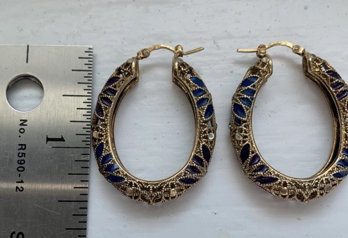 Floral 925 Sterling Silver Hoop Gold Vermeil Earrings Filigree Dyadema Enamel - Picture 8 of 13