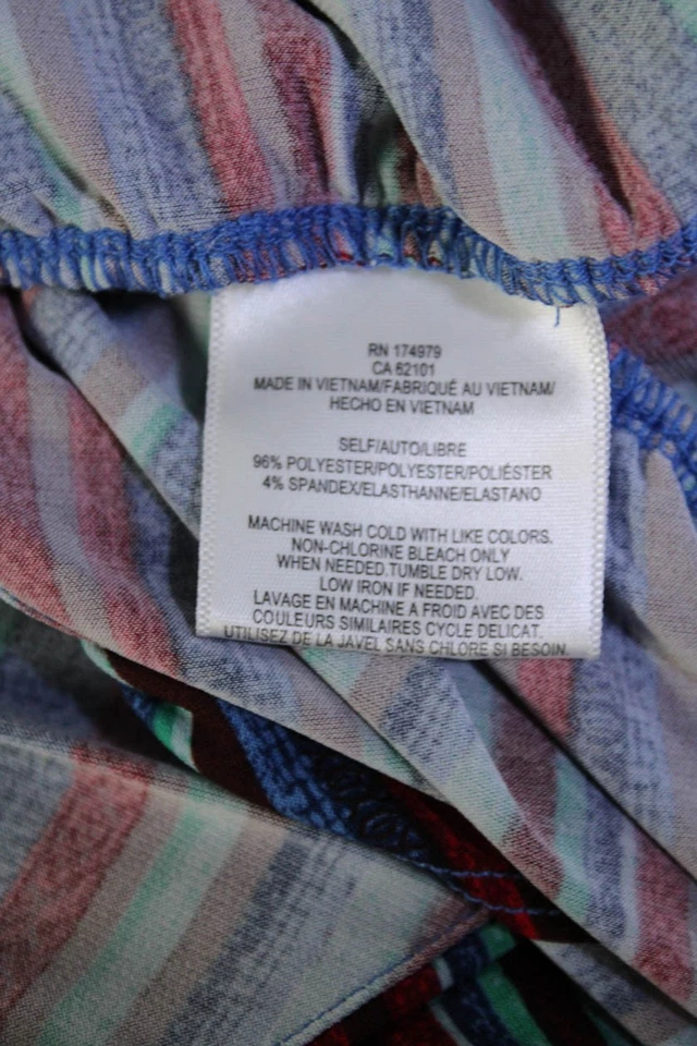 BCBGMAXAZRIA Womens Short Sleeve Ruffled V Neck Striped Romper Red Blue Small - Image 4 of 4