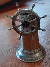 Vintage Chrome Ships Wheel Table Lighter USA c pics we don't smoke untested