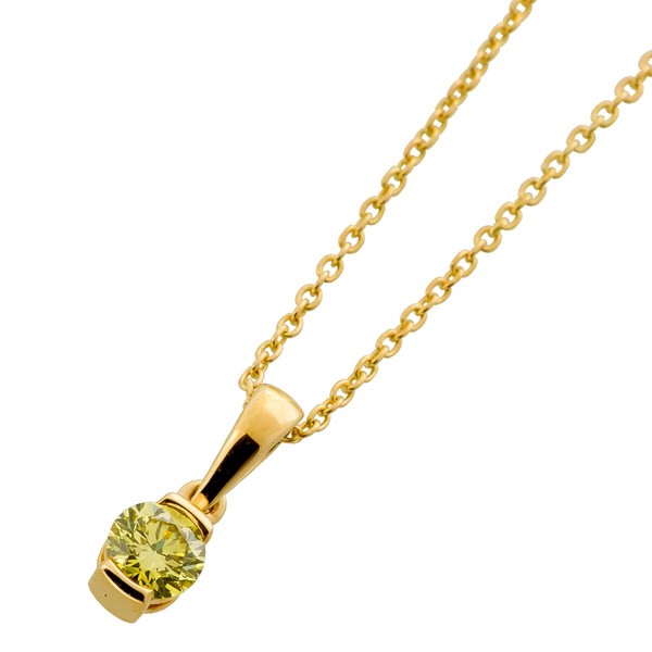 Brillantkette AnhäNger Gold 585 14K Gelber Natur Diamant 0.25Ct-image