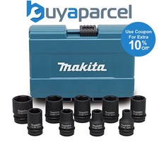 Makita 9 Piece Wrench Socket Set 1/2" Sq Drive Metric + Retaining Pin 8mm - 24mm