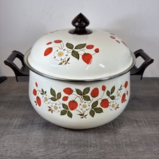 Vtg 1980s Sheffield Strawberries n Cream Enamelware 8 qt Stock Pot & Lid Nice!