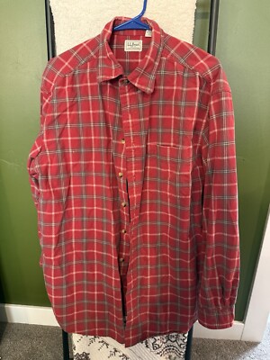 LL Bean Red Plaid Button Shirt XL