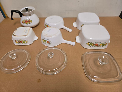 Vintage 9 Piece Spice Of Life Corning Ware Set 6 + 3 Lids