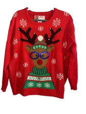 UGLY CHRISTMAS SWEATER Rudolph Jingle Bells L/XL