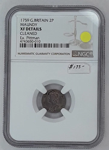 1759 GREAT BRITAIN 2 PENCE. MAUNDY. NGC XF DETAILS. PEDIGREE. EX. PITTMAN.