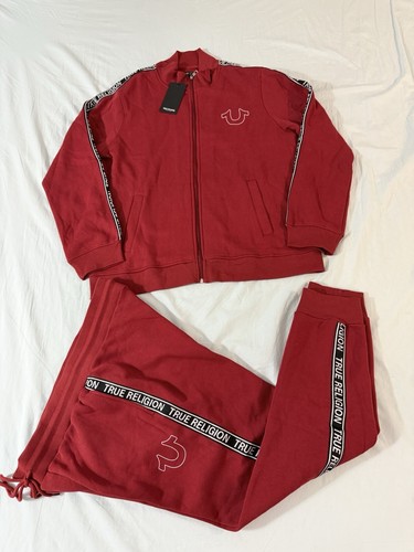 True Religion Horseshoe Logo Sweatsuit 2pcs Jogger & Zip Hoodie Red Men L