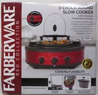Farberware Red 3-Crock Round Slow Cooker  3 x 1.5 Qt. Separate Temp Controls NIB